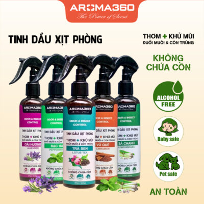 Tinh dầu xịt phòng Sả Chanh, Bạc Hà, Quế, Lavender, Trà Sen xua đuổi muỗi, khử mùi, thơm phòng